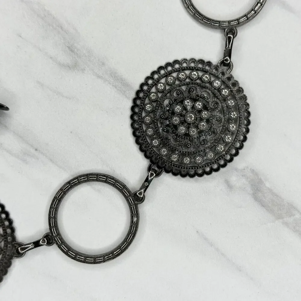 Rhinestone Black Metal Chain Link Belt One Size (OS) ✨